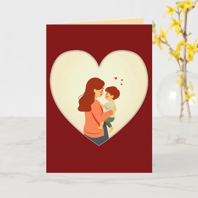 Mother and Child Love Illustration – Warm Family Card (Yellow Flower)