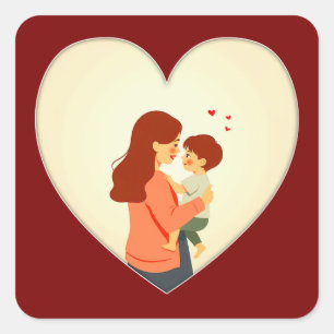 Mother and Child Love Illustration – Warm Family Square Sticker