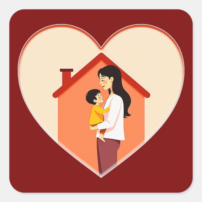 Mother and Child Love Illustration – Warm Family Square Sticker (Front)