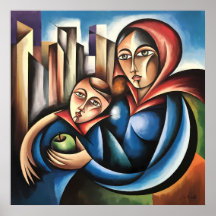 Mother and Child Portrait Modern Abstract Artwork