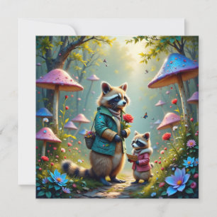 Mother and Child Racoon on way to a party