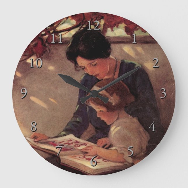 Mother and Child Reading Large Clock (Front)