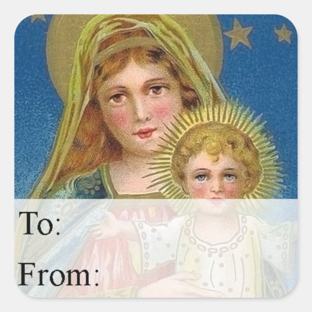 Mother and Child Vintage Christmas Gift Tag (Front)