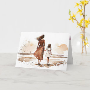 Mother And Daughter Beach Painting Card