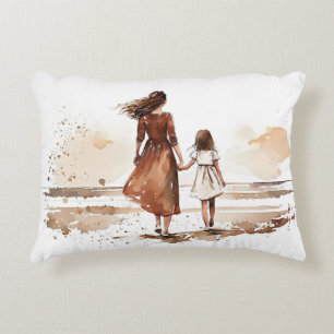 Mother And Daughter Beach Painting Decorative Cushion