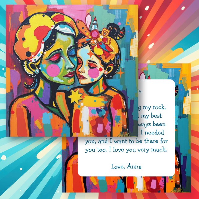 Mother and Daughter Colourful Art Mother's Day Card (Creator Uploaded)