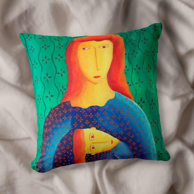 Mother And Daughter Contemporary Art Painting Cushion (Creator Uploaded)