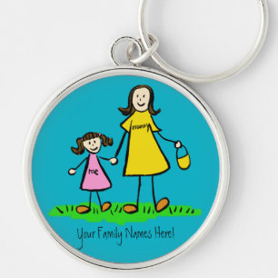 Mother and Daughter Custom Family Name Keychain