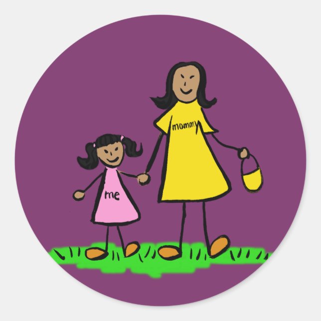Mother and Daughter Family Characters Art Stickers (Front)