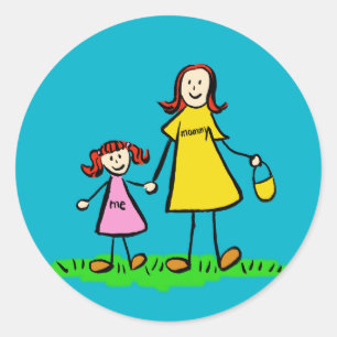 Mother and Daughter Family Characters Art Stickers