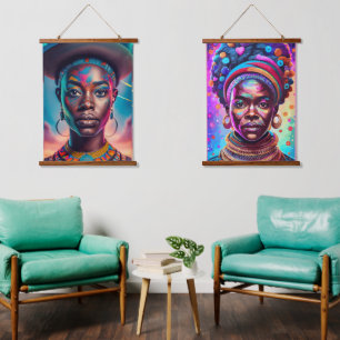 mother and daughter hanging tapestry