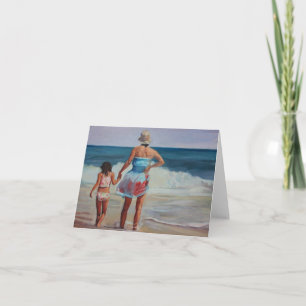 Mother and Daughter Holding Hands at the Seashore. Card