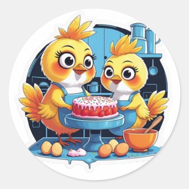 Mother and daughter making cake sticker (Front)