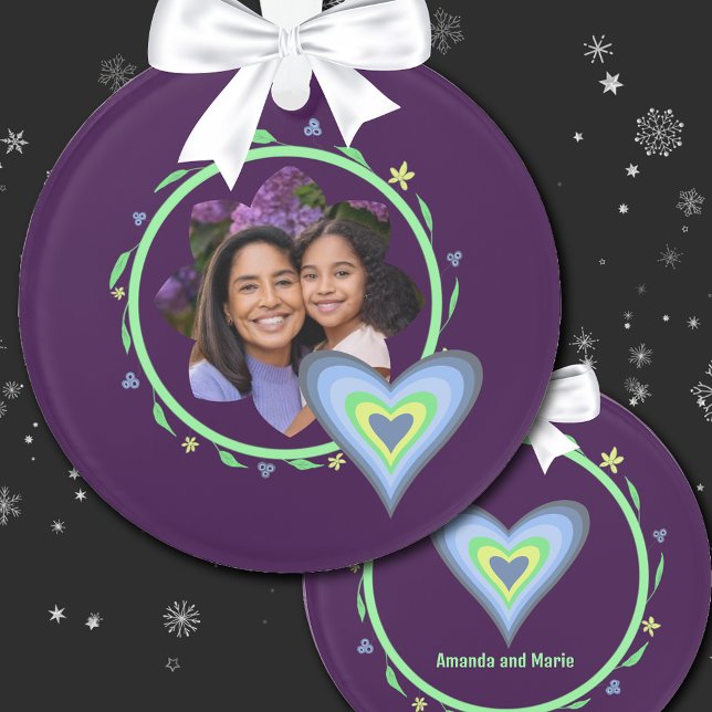 Mother and Daughter Purple Photo Heart Ornament (Creator Uploaded)