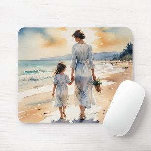 Mother and Daughter Walking the Beach Mouse Pad