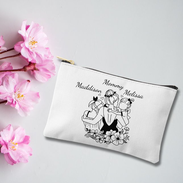 Mother And Daughters Line Art With Names Accessory Pouch (Creator Uploaded)
