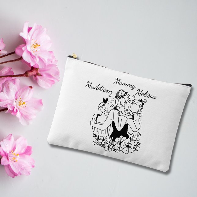 Mother And Daughters Line Art With Names Accessory Pouch (Creator Uploaded)