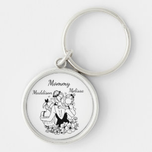 Mother And Daughters Line Art With Names Key Ring
