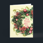 Mother and Father Christmas Wreath Holiday Card<br><div class="desc">An elegant Christmas card showing a christmas wreath with ornaments,  presents,  and pine cones. A beautiful way to send Christmas good wishes to your mother and father.</div>