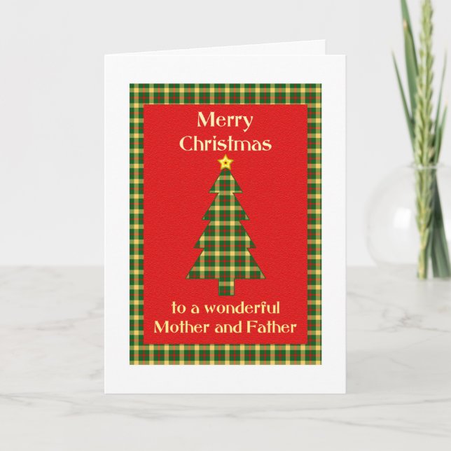 Mother and Father Tartan Christmas Tree Holiday Card (Front)