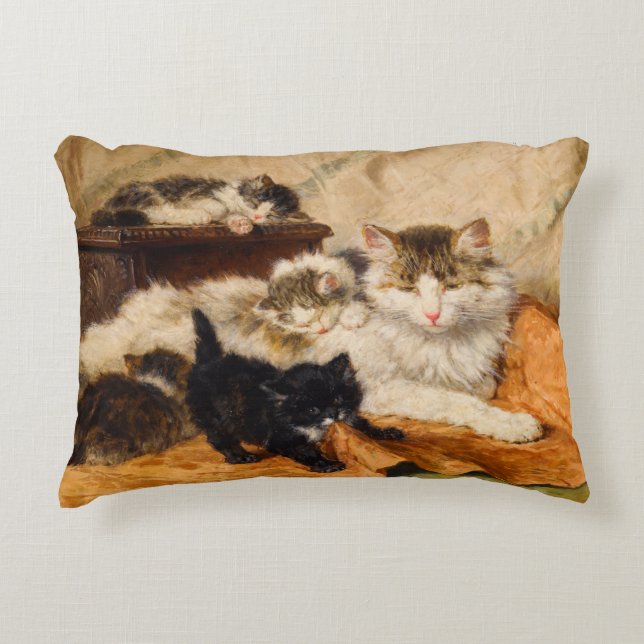 Mother and Her Kittens Decorative Cushion (Front)