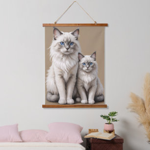 Mother and Kitten Ragdoll Cat Artwork Heartwarming Hanging Tapestry