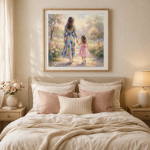 Mother And Little Daughter Walking Poster