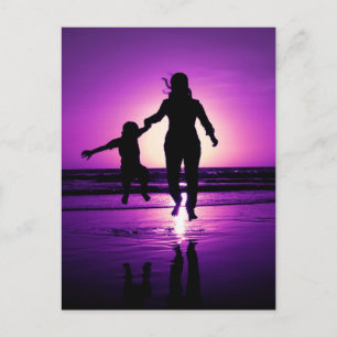 Mother and son Child Beach Jumping Postcard
