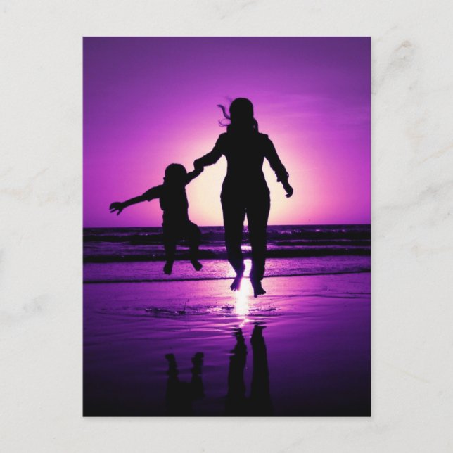 Mother and son Child Beach Jumping Postcard (Front)