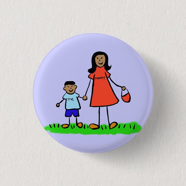 Mother and Son Custom Family Characters Pin Button (Front)