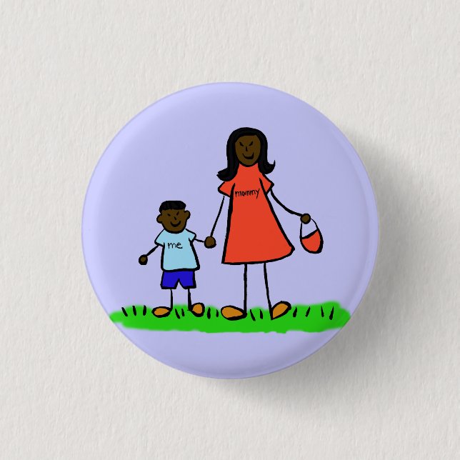 Mother and Son Custom Family Characters Pin Button (Front)