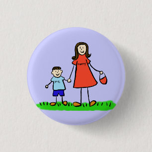 Mother and Son Custom Family Characters Pin Button