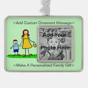 Mother and Son Family Cute Drawing Custom Ornament
