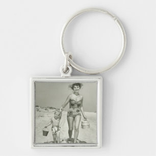 Mother and Son Walking Key Ring