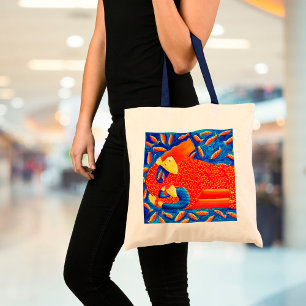 Mother And Son With Goldfish Modern Art Painting Tote Bag