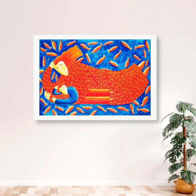 Mother And Son With Goldfish Painting Canvas Print (Creator Uploaded)