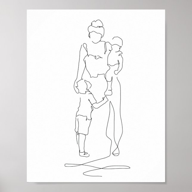 Mother and Sons Line Art, Line Drawing, Gift for  Poster (Front)