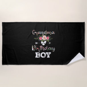 Mother Art   Grandma Of A Birthday Boy Birthday Beach Towel