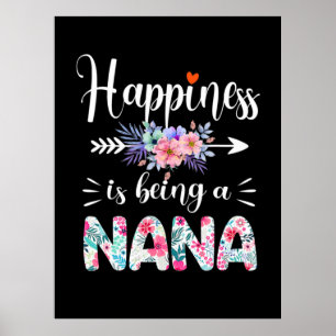 Mother Art   Happiness Is Being A Nana Floral Xmas Poster