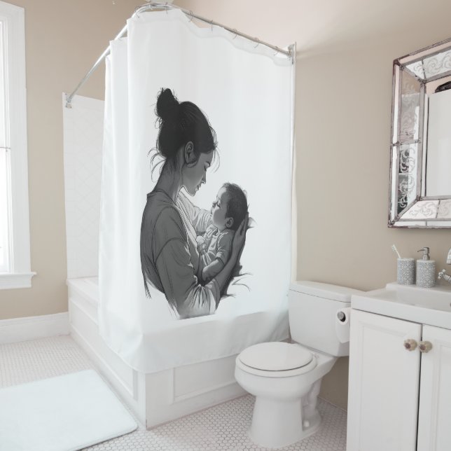 Mother & Baby artwork Shower Curtain (In Situ)