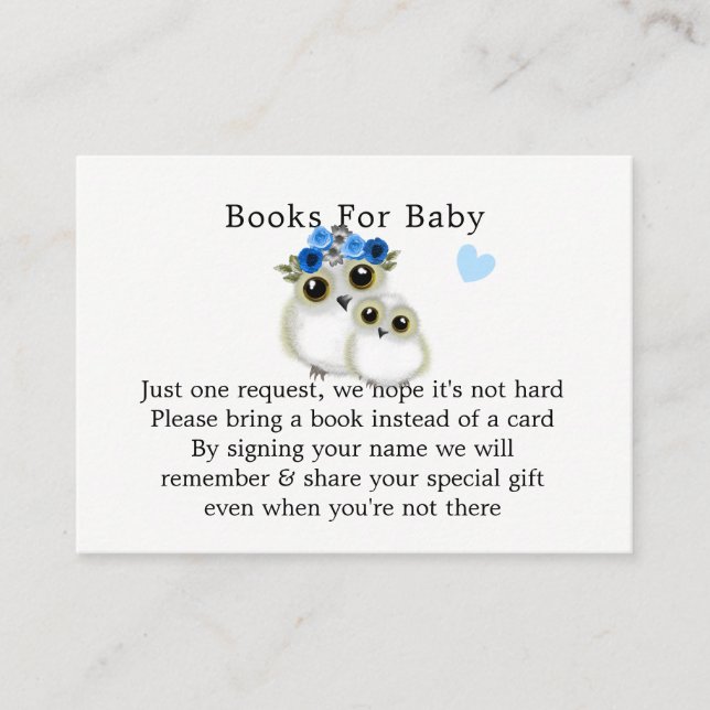 Mother Baby Cute Owl Baby Boy  Shower Book Request Enclosure Card (Front)