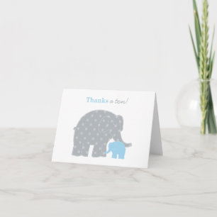 Mother Baby Elephant Blue Grey Folded Boy Thank You Card