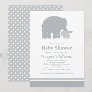 Mother Baby Elephant Grey Dots Baby Shower Invitation