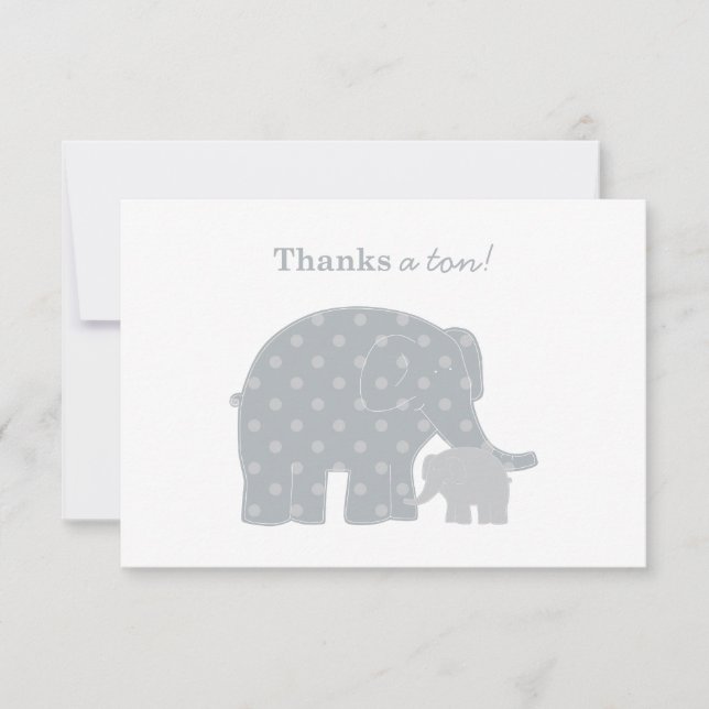 Mother Baby Elephant Grey Dots Note Card (Front)