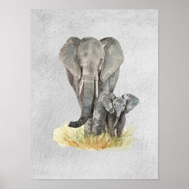 Mother & Baby Elephant Textured Poster (Front)
