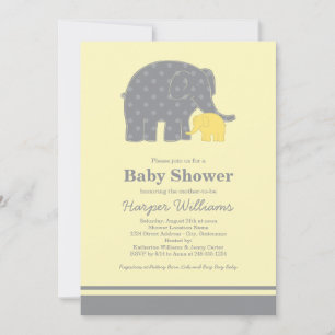 Mother Baby Elephant Yellow Grey Dots Shower Invitation