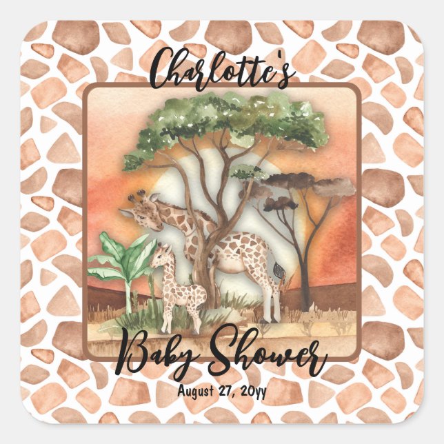Mother| Baby Giraffe Safari Baby Shower Square Sticker (Front)