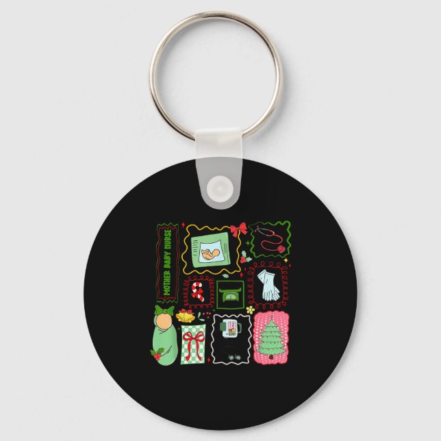 Mother Baby Nurse Christmas Stamp Stpartum Materni Key Ring (Front)