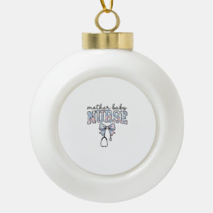 Mother Baby Nurse Floral Bow Shirt Design_1 Ceramic Ball Christmas Ornament