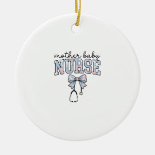 Mother Baby Nurse Floral Bow Shirt Design_1 Ceramic Tree Decoration